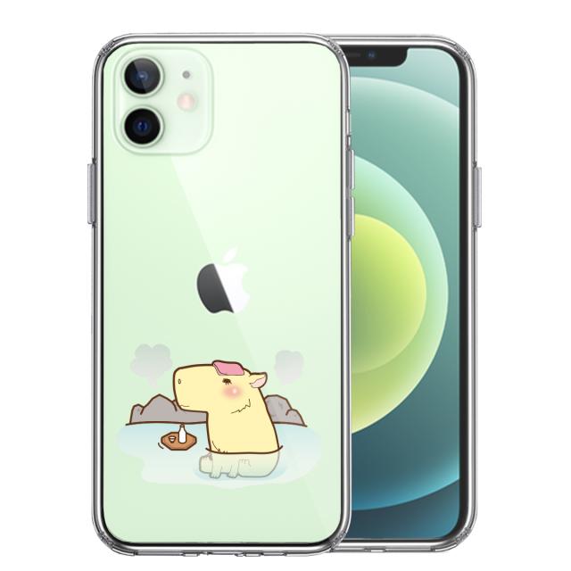 iPhone12 ケース クリア カピバラ 温泉 スマホケース 側面ソフト 背面ハード ハイブリッド 送料無料-0
