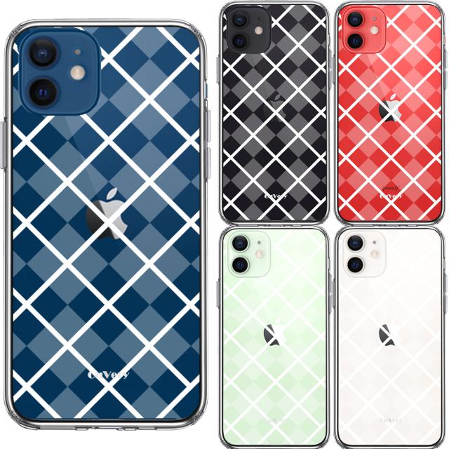 iPhone12 ケース クリア 格子柄 アペンド チェック ホワイト スマホケース 側面ソフト 背面ハード ハイブリッド 送料無料-1