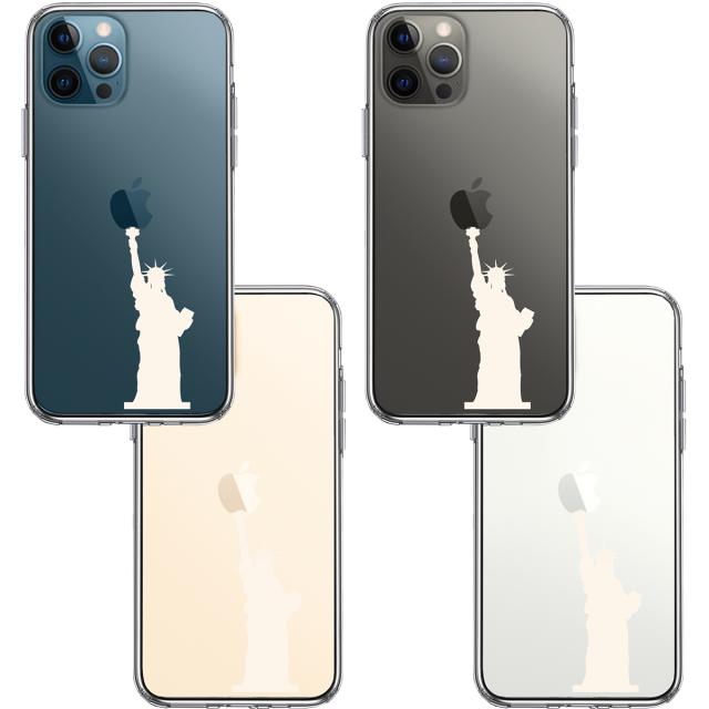 iPhone12Pro ケース クリア 自由の女神 ホワイト スマホケース 側面ソフト 背面ハード ハイブリッド 送料無料-1