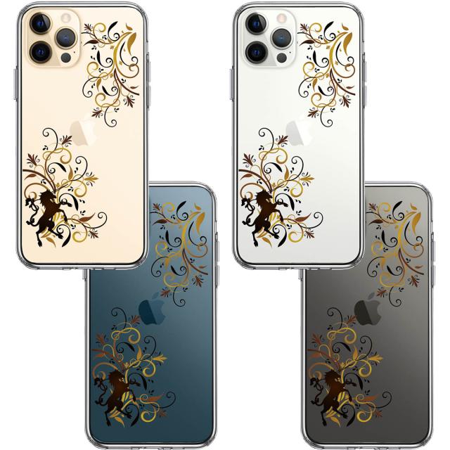 iPhone12Pro ケース クリア フローラル ユニコーン ブラウン スマホケース 側面ソフト 背面ハード ハイブリッド 送料無料-1