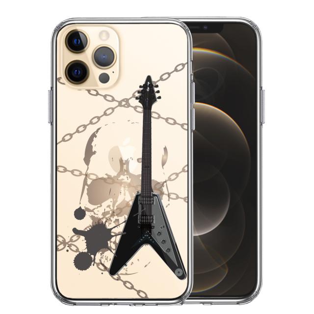 iPhone12Pro ケース クリア エレキギター スカル スマホケース 側面ソフト 背面ハード ハイブリッド 送料無料-0
