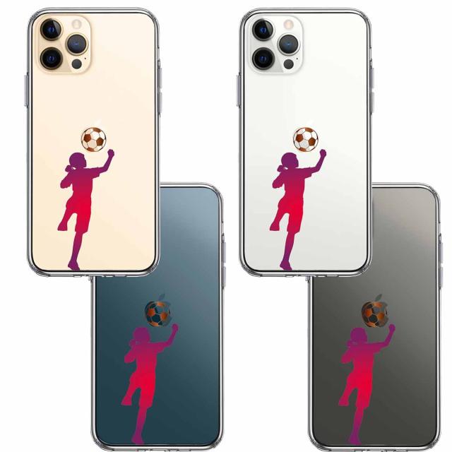 iPhone12Pro ケース クリア サッカー ヘディング 女子 スマホケース 側面ソフト 背面ハード ハイブリッド 送料無料-1