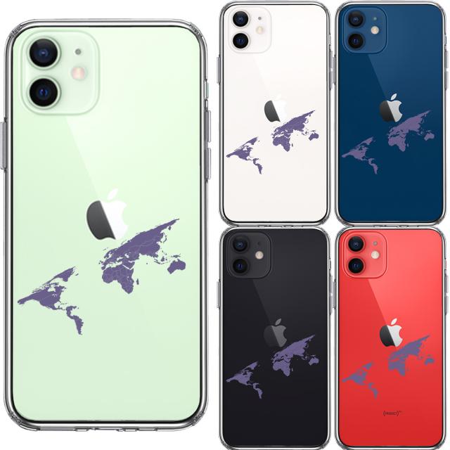 iPhone12mini ケース クリア 世界地図 スマホケース 側面ソフト 背面ハード ハイブリッド 送料無料-1