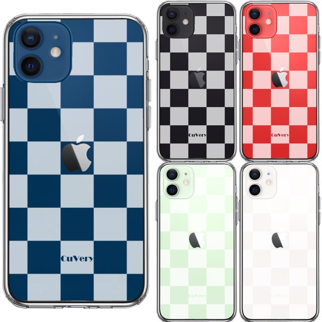 iPhone12 ケース クリア 半透明 チェック ホワイト スマホケース 側面ソフト 背面ハード ハイブリッド 送料無料-1