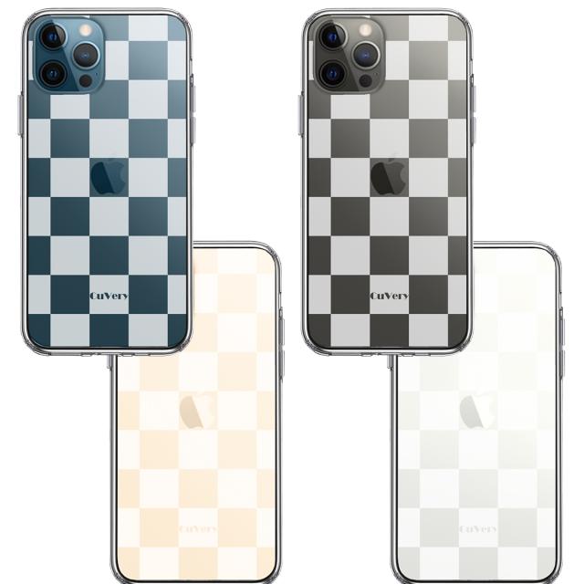 iPhone12Pro ケース クリア 半透明 チェック ホワイト スマホケース 側面ソフト 背面ハード ハイブリッド 送料無料-1