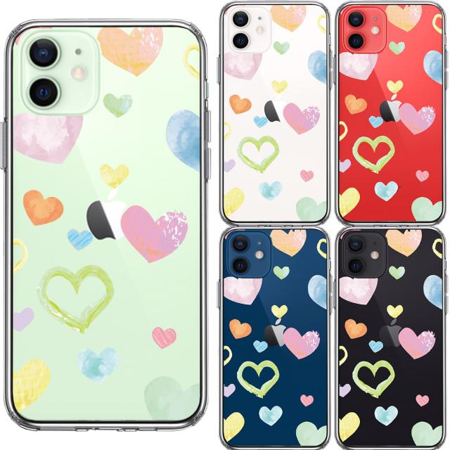 iPhone12mini ケース クリア 水彩 ハート ドット dot スマホケース 側面ソフト 背面ハード ハイブリッド 送料無料-1