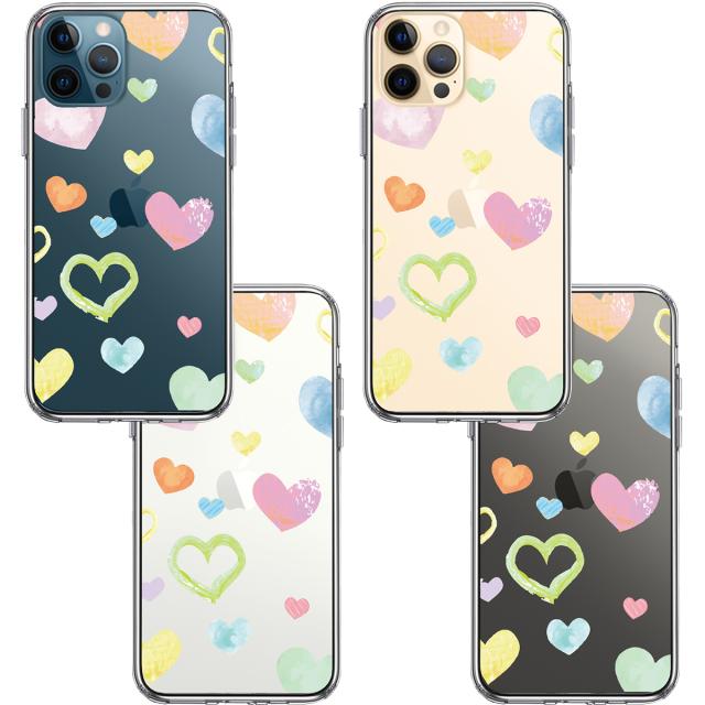 iPhone12Pro ケース クリア 水彩 ハート ドット dot スマホケース 側面ソフト 背面ハード ハイブリッド 送料無料-1
