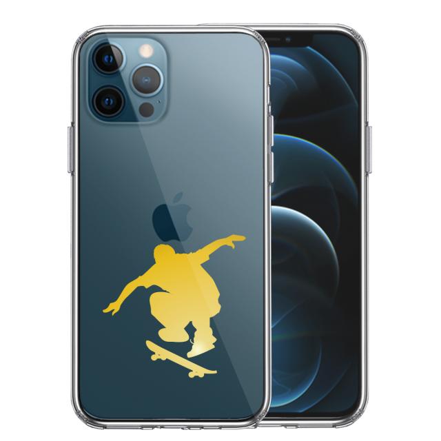 iPhone12Pro ケース クリア スケートボード イエロー スマホケース 側面ソフト 背面ハード ハイブリッド 送料無料-0