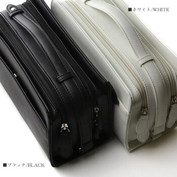 フェイクレザーサフィアーノ柄ダブルファスナー大容量セカンドバッグ No.2042T メンズポーチ 2色展開 送料無料-2