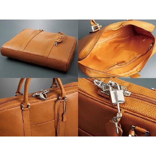 エンボス加工牛床革ビジネスバッグ AN-85CAM 南京錠付ブリーフケース MOMO 送料無料-1