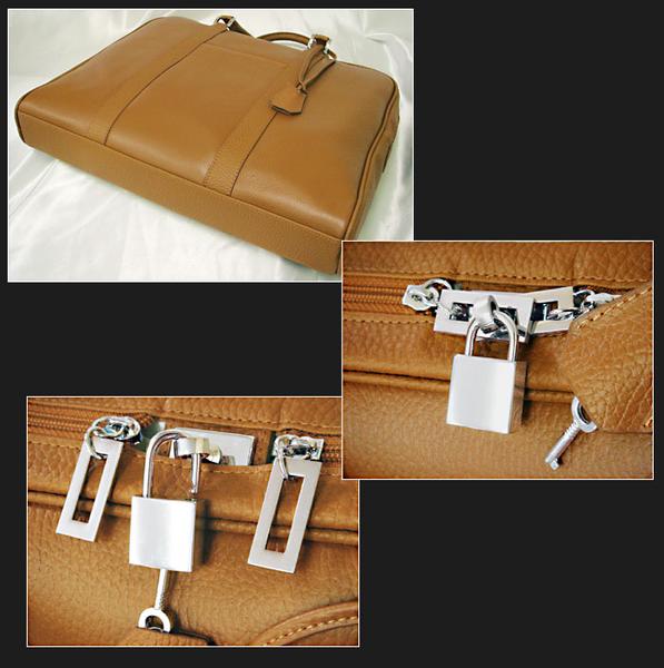 エンボス加工牛床革ビジネスバッグ AN-85CAM 南京錠付ブリーフケース MOMO 送料無料-5