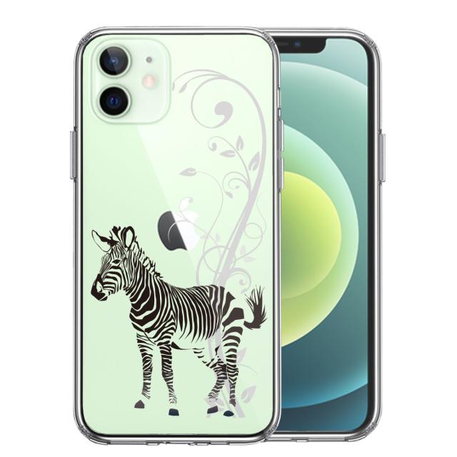 iPhone12mini ケース クリア フローラル ゼブラ ブラック スマホケース 側面ソフト 背面ハード ハイブリッド 送料無料-0