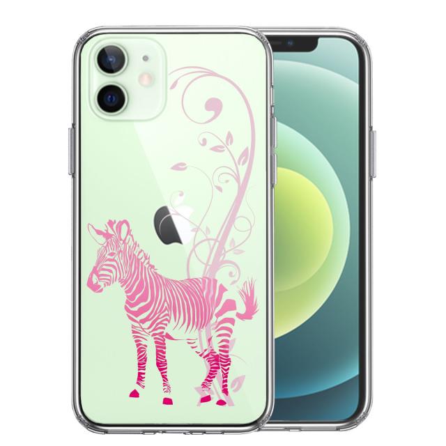 iPhone12 ケース クリア フローラル ゼブラ ピンク スマホケース 側面ソフト 背面ハード ハイブリッド 送料無料-0