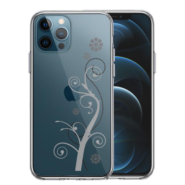 iPhone12Pro ケース クリア フローラル つる模様 グレー スマホケース 側面ソフト 背面ハード ハイブリッド 送料無料-0