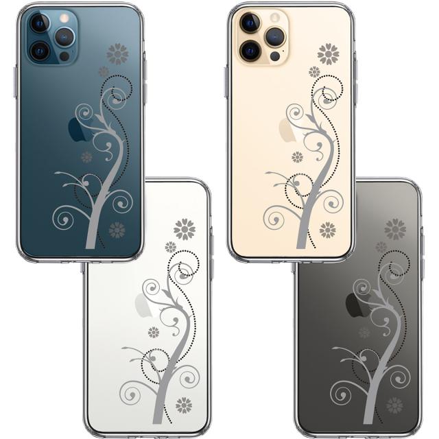 iPhone12Pro ケース クリア フローラル つる模様 グレー スマホケース 側面ソフト 背面ハード ハイブリッド 送料無料-1
