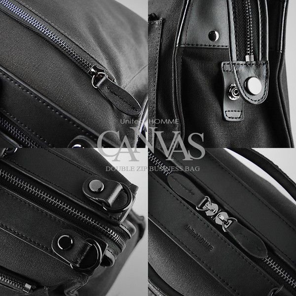 牛革×帆布ブリーフケース UH-2042 BLACK カジュアルにも使えるビジカジバッグ 送料無料-3