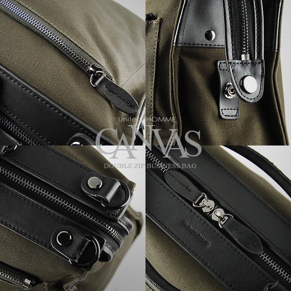牛革×帆布ブリーフケース UH-2042KAHKIUnited HOMME カジュアルにも使えるビジカジバッグ 送料無料-3