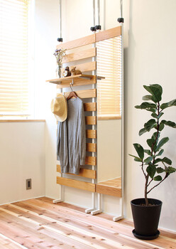 突っ張りミラー オーク突き板 幅30cm 鏡 ウォールミラー TP-M300 送料無料-7