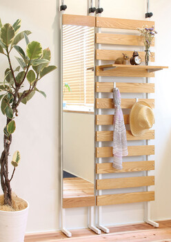 突っ張りミラー オーク突き板 幅30cm 鏡 ウォールミラー TP-M300 送料無料-8