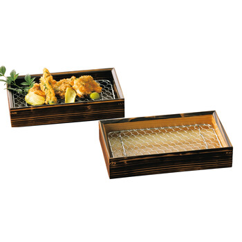 和食器 焼杉 天ぷら盛皿 ステンレス目皿付 2個セット 送料無料-2