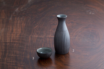 陶器酒器 鉄灰セット 送料無料-2