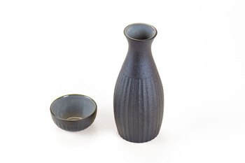 陶器酒器 鉄灰セット 送料無料-4