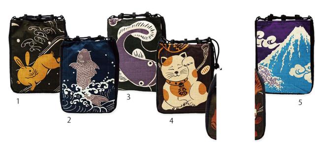 厄除け粋柄 信玄袋兎 鯉 鯰 招き猫 富士山 和柄手提げ袋 Cool Japanバッグおもしろ雑貨 送料無料-1