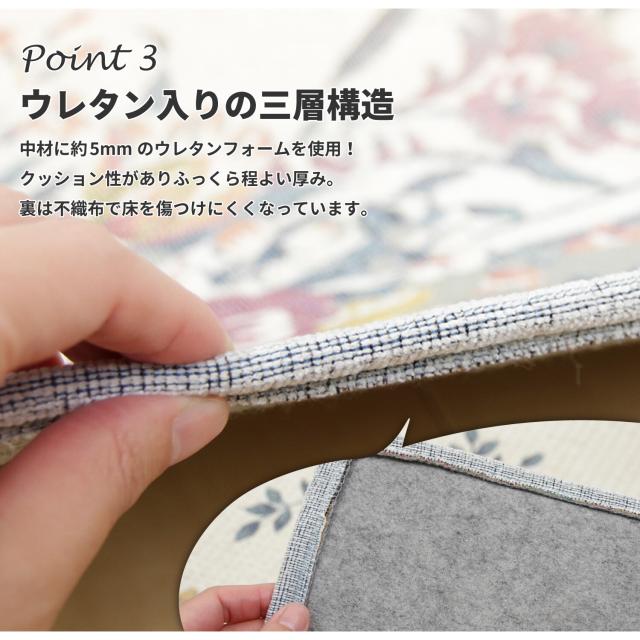 ラグ 撥水加工付き ゴブランシェニールラグ 約185×185cm 手洗いOK ブーケ グレー 送料無料-3