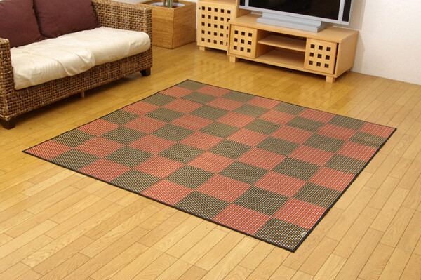 カーペット 純国産 い草花ござカーペット レッド江戸間2畳(約174×174cm) 銀河 送料無料-7