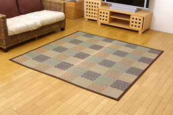 カーペット 純国産 い草花ござカーペット ブラウン江戸間4.5畳(約261×261cm) 五風 送料無料-7