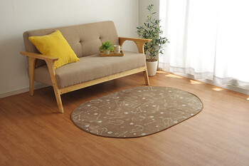 ラグ ブラウン約100×140cm楕円 カーペット洗える アニマル柄 キャット ツインクルキャット 送料無料-9