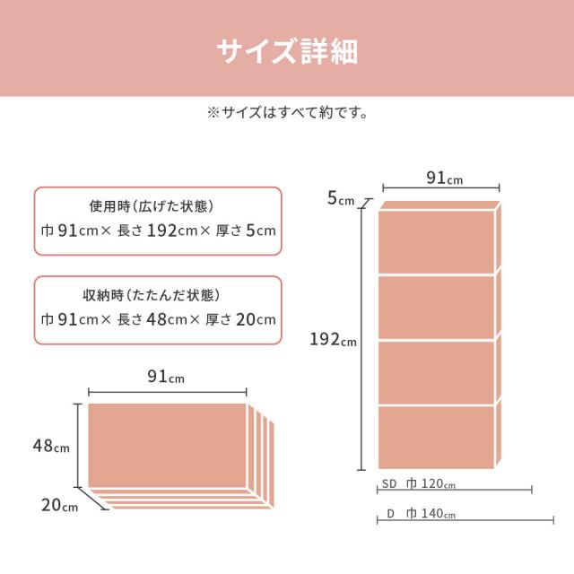 バランスマットレス 腰が気になる方に シングル 厚さ5cm 4つ折り 日本製 約91X192X5cm オレンジ 送料無料-9