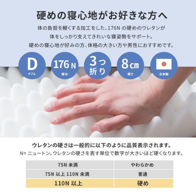 硬めが好きな方に 点で支えるウレタンマットレス ダブル 厚さ8cm 3つ折り 日本製 約140X201X8cm 送料無料-1