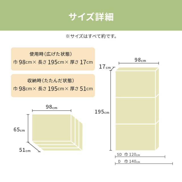 極厚17cm 折り畳み高反発マットレス シングル 硬め 3つ折り 日本製 約98X195X17cm 送料無料-5