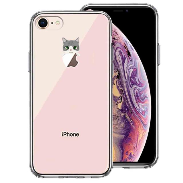 iPhone8 ケース クリア のっかり ネコ サバトラ スマホケース 側面ソフト 背面ハード ハイブリッド 送料無料-0
