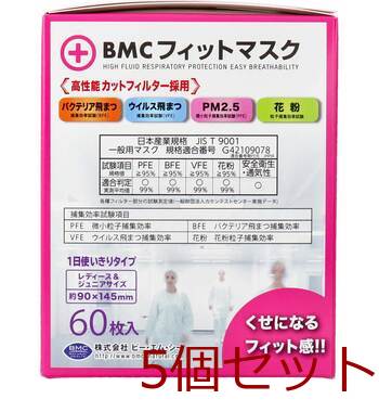 マスク BMC フィットマスク 1日使い切りタイプ レディース＆ジュニアサイズ 60枚入 5セット 送料無料-2