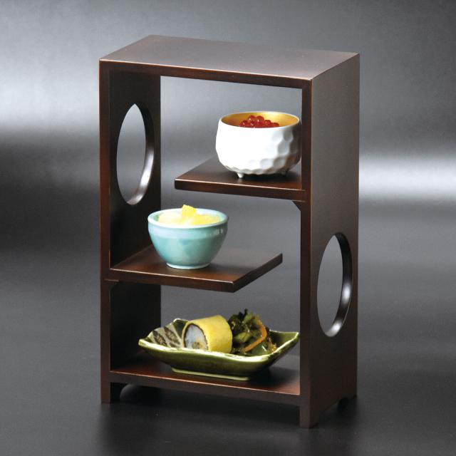 和食器 飾り棚 古代色 丸穴付 送料無料-1