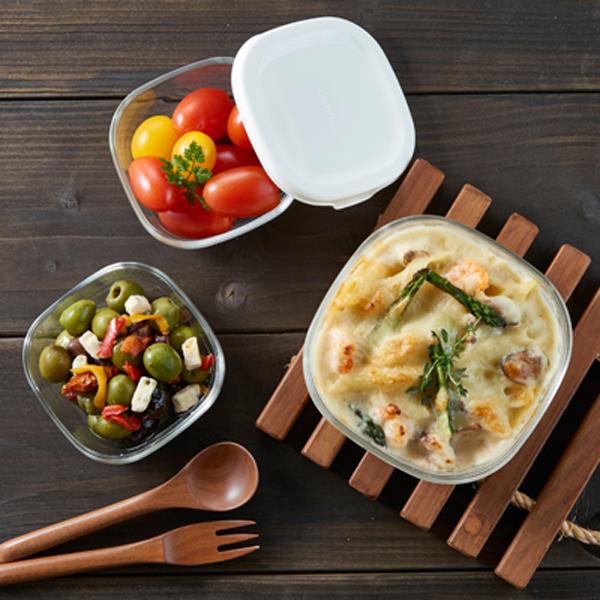 耐熱ガラス製保存容器Ｓサイズ2個Ｍサイズ1個オフホワイト 2セット 送料無料 即日発送-1