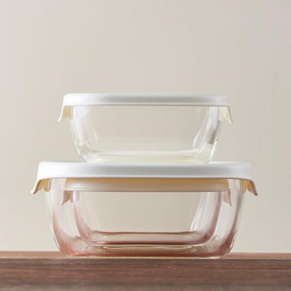 耐熱ガラス製保存容器Ｓサイズ2個Ｍサイズ1個オフホワイト 2セット 送料無料 即日発送-2