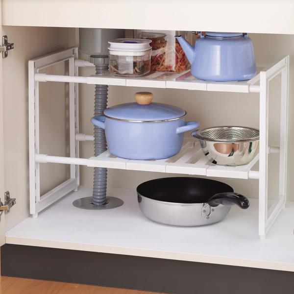 アレンジフリーシンク下スペースラック2段伸縮タイプ 2個セット 送料無料 即日発送-2