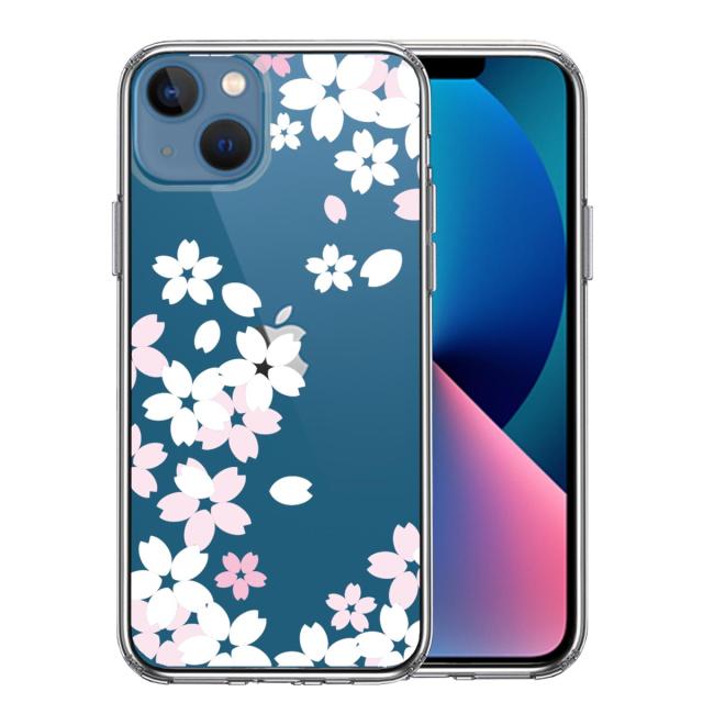 iPhone13 ケース クリア桜 ホワイト スマホケース 側面ソフト 背面ハード ハイブリッド 送料無料-0