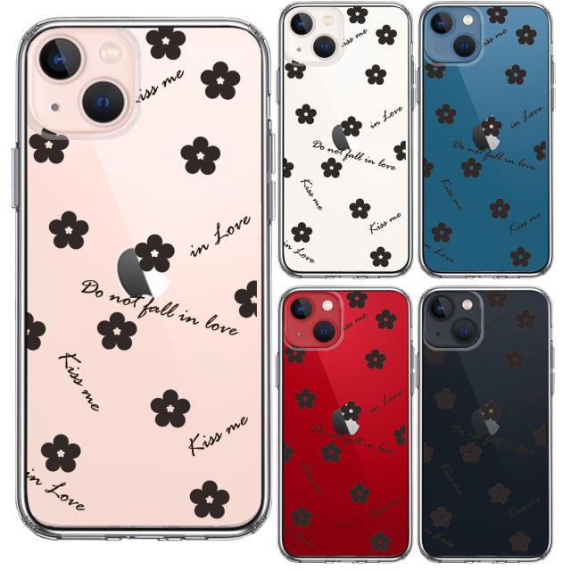 iPhone13mini ケース クリアフラワー ブラック スマホケース 側面ソフト 背面ハード ハイブリッド 送料無料-1