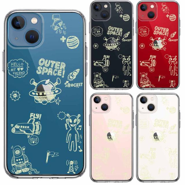 iPhone13 ケース クリアUFO 宇宙人 グリーン スマホケース 側面ソフト 背面ハード ハイブリッド 送料無料-1