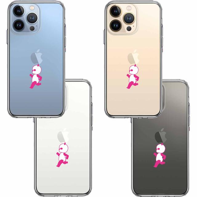 iPhone13Pro ケース クリアピンク Panda パンダ 小走り スマホケース 側面ソフト 背面ハード ハイブリッド 送料無料-1