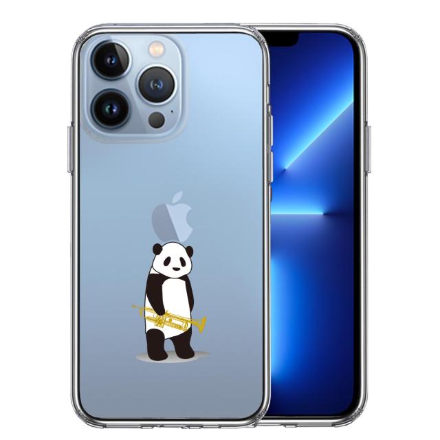 iPhone13Pro ケース クリアトランペット パンダ スマホケース 側面ソフト 背面ハード ハイブリッド 送料無料-0