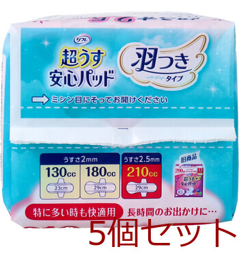 リフレ 超うす安心パッド 特に多い時も快適用 羽つき 210cc 12枚入 5セット 送料無料-4