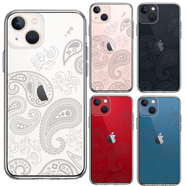 iPhone13 ケース クリアペイズリー 柄 ライトグレイ スマホケース 側面ソフト 背面ハード ハイブリッド 送料無料-1