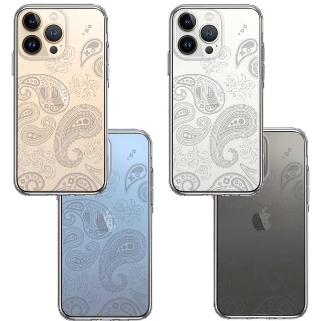 iPhone13Pro ケース クリアペイズリー 柄 ライトグレイ スマホケース 側面ソフト 背面ハード ハイブリッド 送料無料-1