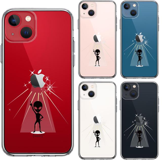 iPhone13mini ケース クリア宇宙人 フィーバー ブラック スマホケース 側面ソフト 背面ハード ハイブリッド 送料無料-1