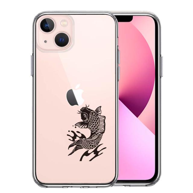 iPhone13mini ケース クリア黒鯉 スマホケース 側面ソフト 背面ハード ハイブリッド 送料無料-0